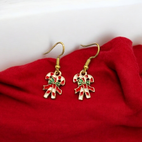 Candy Canes Holiday Festive Dangle Earrings - Picture 2 of 2